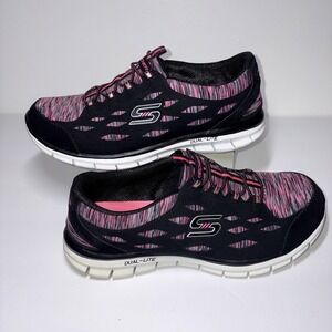 Skechers Womens Dual Lite Pink Black Running Shoes Sneakers Size 9 Athleisure